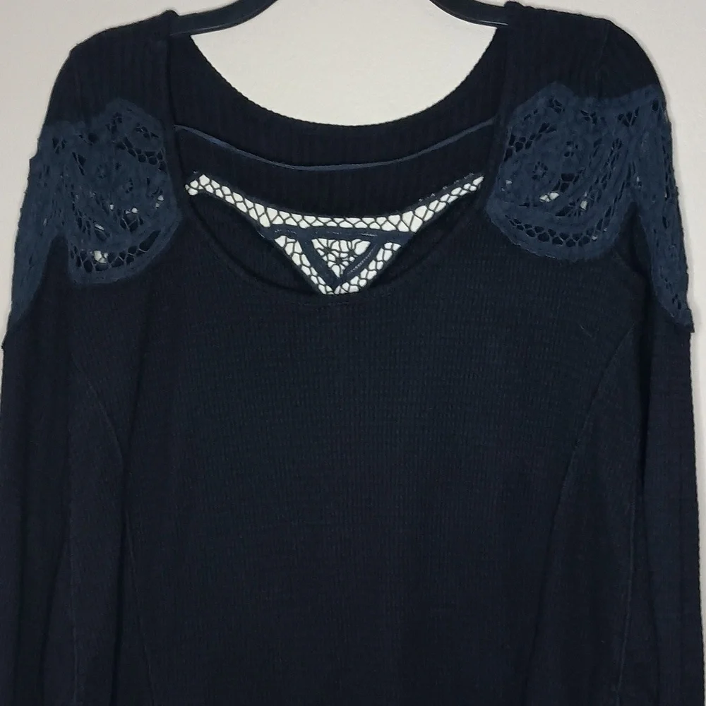 Free People Black Day Dream Lace Thermal Top
